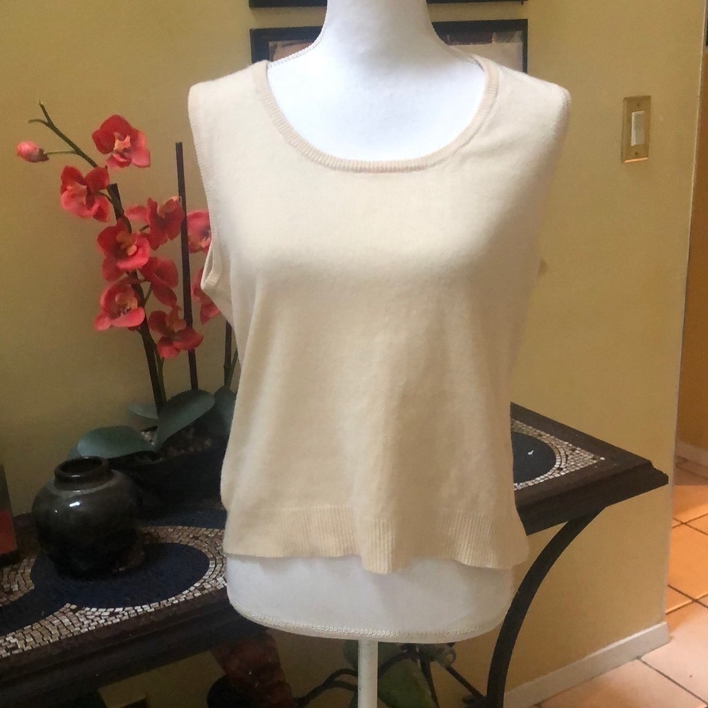 Pamela McCoy Wool Cashmere Blend Beige V Neck Pullover Sweater Vest Size Large